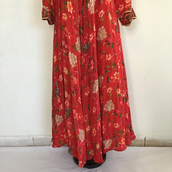 Susan by Sangeeta Women Elegant Flowing Red Floral Maxi Dress M - Picture 6 of 15